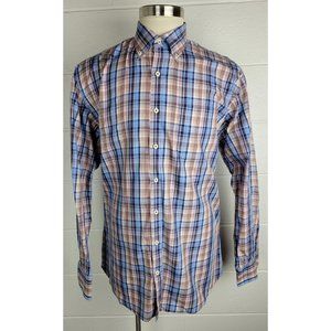 Peter Millar Mens Cotton Long  Sleeve‎ Plaid Button Front Shirt Blue Brown XL